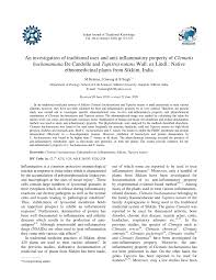 Available in 12c, 30c and 200c. Pdf An Investigation Of Traditional Uses And Anti Inflammatory Property Of Clematis Buchananiana De Candolle And Tupistra Nutans Wall Ex Lindl Native Ethnomedicinal Plants From Sikkim India