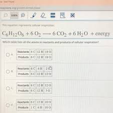 What is the chemical equation of cellular respiration? This Equation Represents Cellular Respiration C6h12o6 602 6 Co2 6h2o Energy Which Table Lists Brainly Com