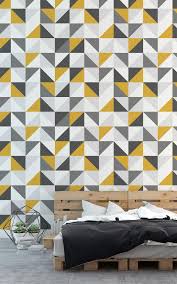 Yellow And Grey Abstract Geometric Wallpaper Modernhomedecorideas Geometric Wallpaper Geometric Wallpaper Murals Bedroom Wallpaper Murals