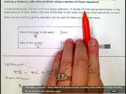 Aleks Solving A Distance Rate Time Problem Using A System Of Linear Equations Kc Youtube