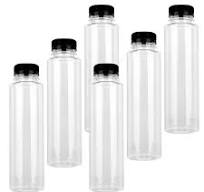 6pcs 360ml Food Grade Plastic Beverage Bottles Empty with Black Lids for  Drinks Juice Jars Transparent