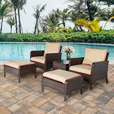 A wide variety of outdoor rattan chair and ottoman options are available to you, such as general use, design style, and material. U Max 5 Pieces Patio Furniture Set Outdoor Chair And Ottoman Set With Cushions Side Table Pe Wicker Rattan Lawn Pool Balcony Backyard Conversation Lounge Set Brown Buy Online In Dominica At