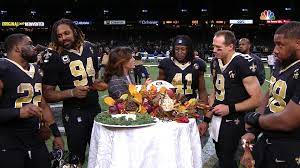 New orleans played a second straight game on thanksgiving, this time going to atlanta to take on a falcons team who had upset them in the superdome just 18 days before. New Orleans Saints Celebrate Thanksgiving Win Vs Falcons With Turkey Nbc Sports