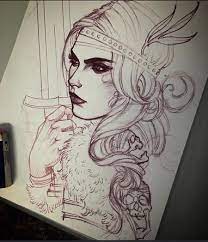 Red Pencil Sketch By Jeff Norton Original Art Viking Drawings Valkyrie Tattoo Art