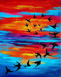 Sunset Birds Flying In The Sky Painting Items Similar To Birds In Flight Costa Rica Sunset Print Canvas Colorful Silhoette Bird Sunset Spiral Print 11x 8 5 Kronaline I Art Painting Art Painting