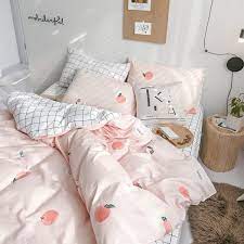 Range of bedding sizes available: Shop Your Own Kawaii Peach Bedding Set At Lowest Price 1 Duvet Cover Sheet 2 Pcs Pillow Cas Room Inspiration Bedroom Room Ideas Bedroom Aesthetic Bedroom
