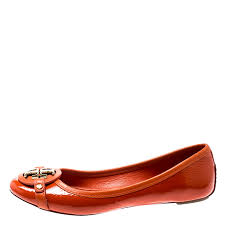 Tory Burch Orange Patent Leather Aaden Ballet Flats Size 36 5