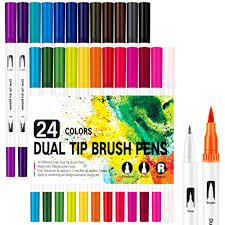 Crayons doodle mats and boards drawing and coloring kits drawing pencils dry erase markers dye eraseable pens fabric markers felt tip pens fountain pens gel pens graphite sticks highlighters mechanical pencils medium and hard pastels oil pastels pastel chalk pastel pencils permanent markers plastic. Calligraphy Pens 24 Color Brush Pens Dual Tip Markers For Adult Coloring For Kids Felt Tip Pens For Books Drawing The Big Red Illustration Agency