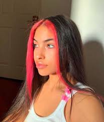 Front Hair Strips Colored Neon Pink In 2020 Hair Color Streaks Hair Stripping Color Stripping Hair