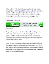 Daftar Judi Qq Poker Online Terpercaya Terbaik 2020 2021