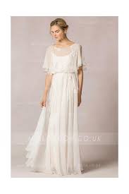 Casual Flutter Sleeved Lace Decorated Silk Chiffon Vintage Wedding Dress Casual Wedding Dress Half Sleeve Dresses Wedding Dress Flowy