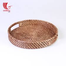 Beautifully handmade with a vertical design with thick rattan, this set of 2 round, seagrass basket trays give you plenty of stylish storage with a modern touch from the metal ring tops. Round Rattan Serving Tray Rattan Storge Basket Rattan Bread Basket Wholesale Buy Rattan Serving Tray Rattan Basket Alibaba Wicker Round Tray Basket Product On Alibaba Com