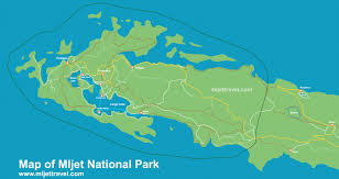 Morem potopljeni zaljevi, malo i veliko jezero. Map Of Mljet National Park