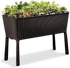 Tending raised plants is a lot easier on the back and knees. Amazon Com Keter Easy Grow 31 7 Gallon Raised Garden Bed With Self Watering Planter Box And Drainage Plug Brown Garden Outdoor