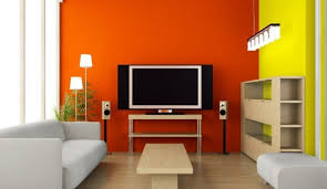 Orange Tv Wall In Modern Minimalist Living Room Interior Design House Paint Interior Interior Design Color Schemes Paint Colors For Home
