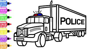 How To Draw A Police Truck For Kids Race Coloring Page For Children New Coloring Book For Kids Truck Coloring Pages Police Truck Monster Trucks