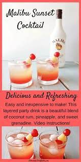 Top up with pineapple juice. Malibu Sunset Cocktail Is Easy To Make Inexpensive And Beautiful Party Drink Enjoy Cocktail Mixed Drinks Recipes Rum Drinks Recipes Alcohol Drink Recipes