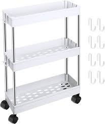 Jun 01, 2021 · trinity's stainless steel kitchen cart is trinity's stainless steel kitchen cart is perfect for food prep, storing small kitchen appliances, or expanding your counter space. Buy 3 Tier Slim Storage Shelves Cart Rolling Utility Cart Mobile Shelving Unit Organizer Slid Out Utility Cart With Wheels And 8 Pieces Metal Hooks For Bathroom Kitchen Office White Online In