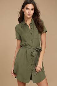 Self Starter Olive Green Shirt Dress Green Shirt Dress Olive Green Shirt Dress Belted Denim Dress