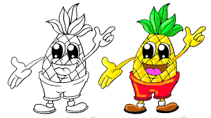 Hand drawn fruit kawaii characters drawings. Pineapple Cartoon Drawing Novocom Top