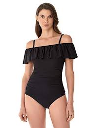 caribbean joe womens swimwear lottie dotty cold shoulder bandeau tankini bathing suit top black 14