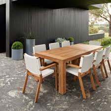 Our solid teak dining tables come in a variety of styles + shapes (oval, rectangular, round, square). Bairo Teak Timber Outdoor Dining Table Setting 6 Chairs 7 Piece Ou