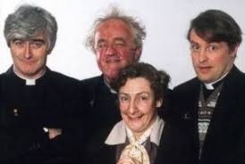 Father dougal (ardal o'hanlon), father ted (dermot morgan), mrs doyle (pauline mclynn) and father jack (frank kelly) (image: Irish Comedy Father Ted