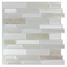 Peel Stick Mosaics Peel And Stick Light Silk 10 In X 10 In Glossy Composite Linear Mosaic Tile Lowes Com Stick On Tiles Peel And Stick Tile Stick Tile Backsplash