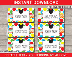 Then kelly printed, cut and glued them. Mickey Mouse Party Food Labels Place Cards Mickey Mouse Theme