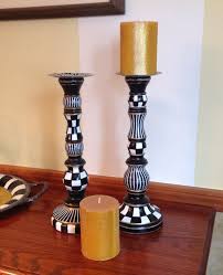 Black And White Candlesticks Wood Tall Candle Sticks Single Piece Black And White Etsy Painted Candlesticks Tall Candlesticks Painted Furniture