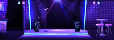 Interior Of Night Club With A Stage And A Microphone For Karaoke Karaoke Night Club Glowing Background