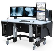 Movable Desk With Mounted Monitors And Adjustable Height Workstation Computer Workstation Double Deck Bed Design