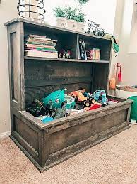 Farmhouse Toy Box Book Shelf M E Refined Designs In 2020 Diy Toy Storage Farmhouse Toys Farmhouse Toy Boxes