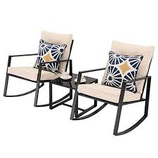 Do4u Outdoor Rocking Chair Set 3 Piece Patio Bistro Set Outdoor Furniture Porch Chairs Conversation Sets Rocking Chair Set Outdoor Rocking Chairs Porch Chairs