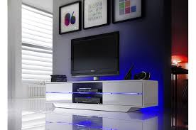 L 160 x p 50 x h 46 cm. Meuble Tv Blanc Laque Design Led Bleu Pour Salon
