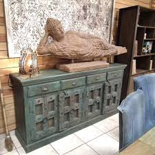 Grand Bahut Indien Bois Ancien Bleu Vert Meuble Passion Mobilier Indien Buffet Indien Deco Indienne