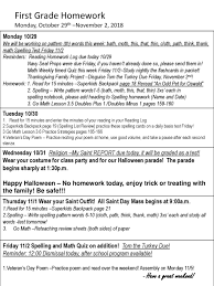 First Grade Homework Monday October 29th November 2 Ppt Download