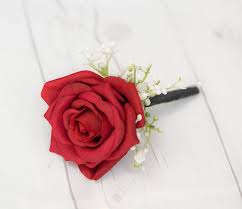 Silk wedding bouquets and boutonnieres. Red Boutonniere Wedding Silk Flowers