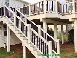 Gravel Path Step Treads With White And Black Trex Transcends Railing And All White Trex Fascia And Wrap Metal Deck Backyard Trex Deck