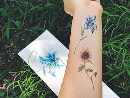 Flower Temporary Tattoos Set Of 8 Flower Tattoos Lavender Rose Peony Lily Sunflower Pink Blue Red Yellow Handmade Gift Tattoos Set Flower Tattoos Tattoos
