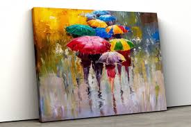 Multicoloured Umbrella Rain Yellow Red Framed Bedroom Bathroom Etsy Abstract Canvas Art Abstract Canvas Framed Canvas Prints
