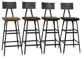 Reclaimed Wood Bar Stools Steel Backs Set Of 4 Industrial Bar Stools And Counter Stools By Barnxo Wood bar stools with backs and thick foam padded seats to keep patrons comfortable throughout their entire dining or drinking experience.