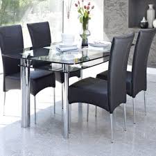 Sleek, angled stainless steel legs boast a polished chrome finish that. Contemporary Glass Dining Table Design Come With 2 Tier To Storage Space Together Four Stain Glass Dining Room Table Glass Dining Table Set Dining Table Chairs