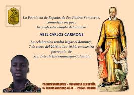 Pastoral Vocacional Padres Somascos de España: PROFESIÓN RELIGIOSA DE ABEL  CARLOS CARMONE