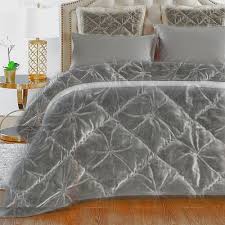 Polyester microfiber poly filled full/queen dimensions quilt:86 inches wide x 90 inches long. Grey Kaushal Pintuck Design Velvet Comforter Set Bed Quilt Id 22437039191