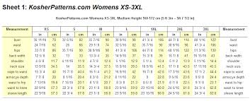 Size Charts Kosherpatterns