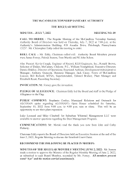 THE McCANDLESS TOWNSHIP SANITARY AUTHORITY THE REGULAR MEETING MINUTES