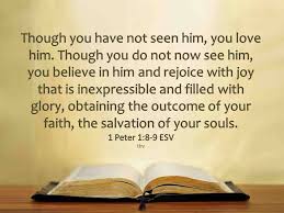 1 peter, an apostle of jesus christ, to those who are elect exiles of a the dispersion in pontus, galatia, cappadocia, asia, and bithynia, 2 according to b the foreknowledge of god the father, c in the sanctification of the spirit, for obedience to jesus christ and d for sprinkling with his blood: The Bible Verses On Twitter 1 Peter 1 8 9 Esv Though You Have Not Seen Him You Love Him Bible Sharing Faith Readthebible Https T Co K2p0m8wh0u