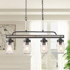 Kitchen island light fixtures home depot. Lnc Araphi 4 Light Dark Gray Modern Farmhouse Chandelier Rustic Linear Island Glass Jar Pendant Light Faux Wood Accent A03512 The Home Depot Rustic Pendant Lighting Wood Chandelier Rustic Modern Farmhouse Lighting