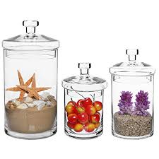 Complete your sweet baby shower décor with a beautiful set of glass apothecary jars. Home Garden Storage Canisters With Lids Set Of 4 Small Clear Glass Apothecary Jars Kitchen Storage Organization